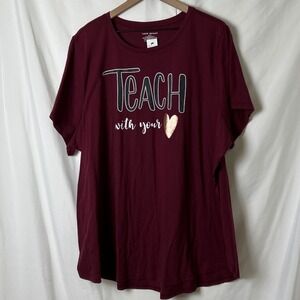 NWT Lane Bryant Teach with Your Heart Graphic T Shirt Plus Size 26/28 Burgundy